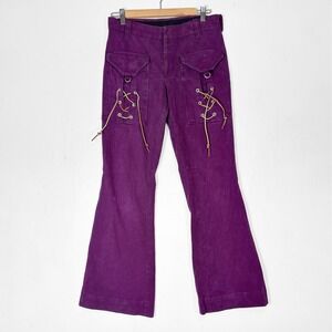 VTG 70s Purple Lace Up Bell Bottoms Sz S Hippie Disco Boho Jimi Hendrix‎